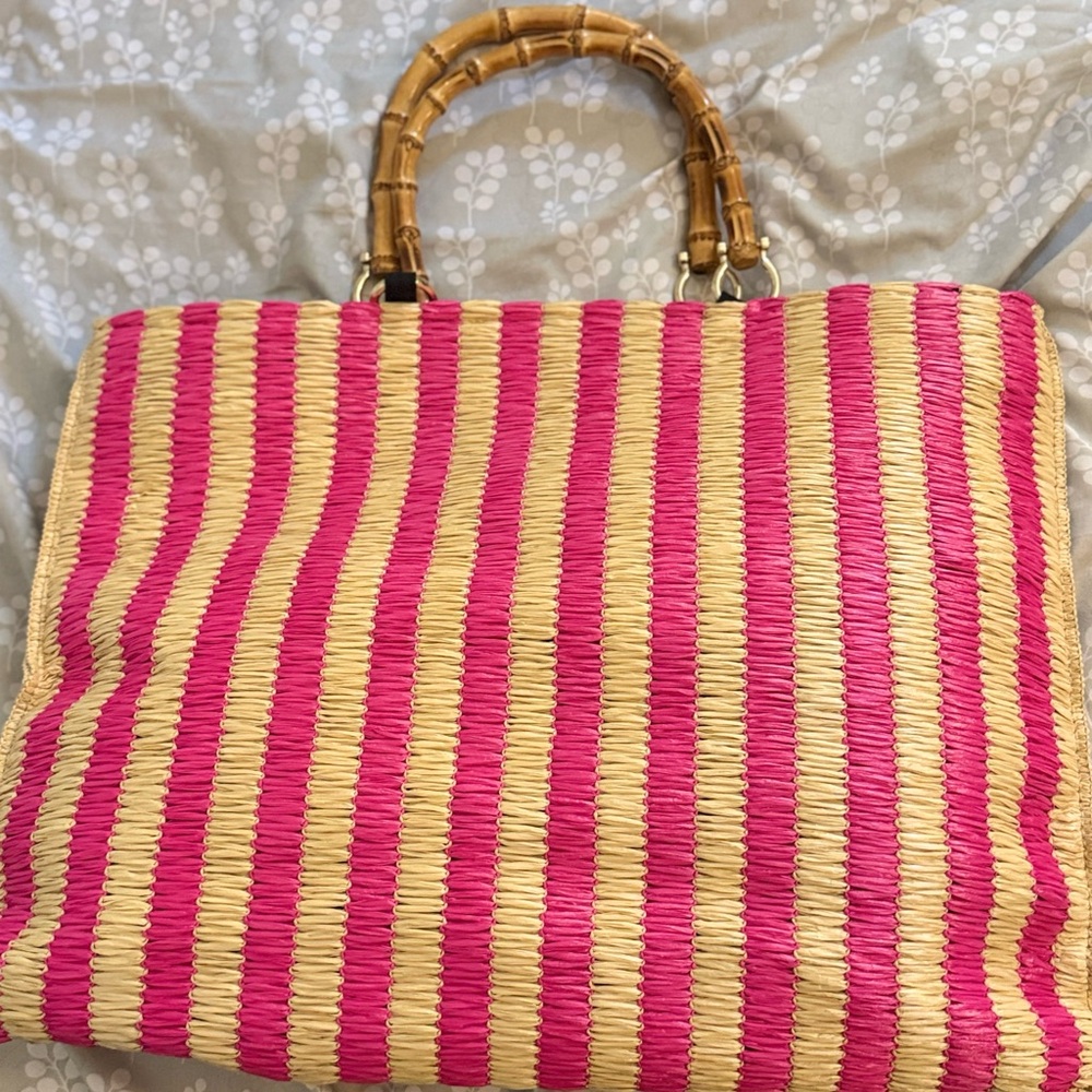 Pink and Tan Striped Tote Bag